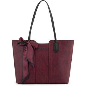 Women Dahila Red Imported Vegan Leather Medium Top Handle Satchel Tote Bags